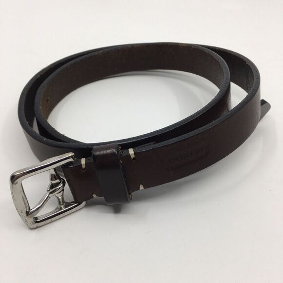 Vintage Coach Mahogony Brown Leather Silver Buckle Belt Sz Medium Style # 8566